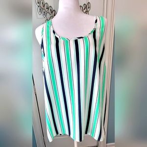 Pleione Tank Blouse Women's S Navy, Seafoam & White HighLow Tunic Vert Striped